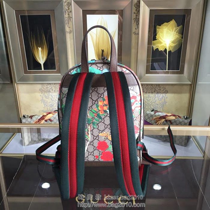 GUCCI 古馳女包 新款 427042 pvc刺繡 古奇奢侈品女包 花鳥印花圖案 雙肩包 女款背包